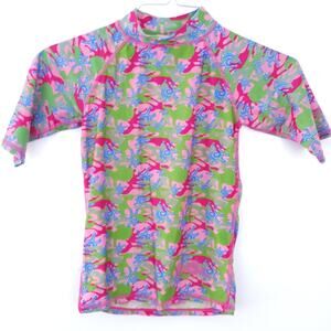 UV Skinz Rash Guard Girls Size 10 UPF 50+, Pink, Green Swim Top Sun Protection